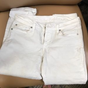 White crop and roll 7 jeans.
